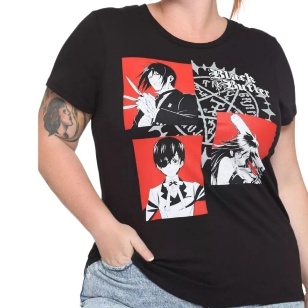 Black Butler Red & White Panel Plus Size T-Shirt